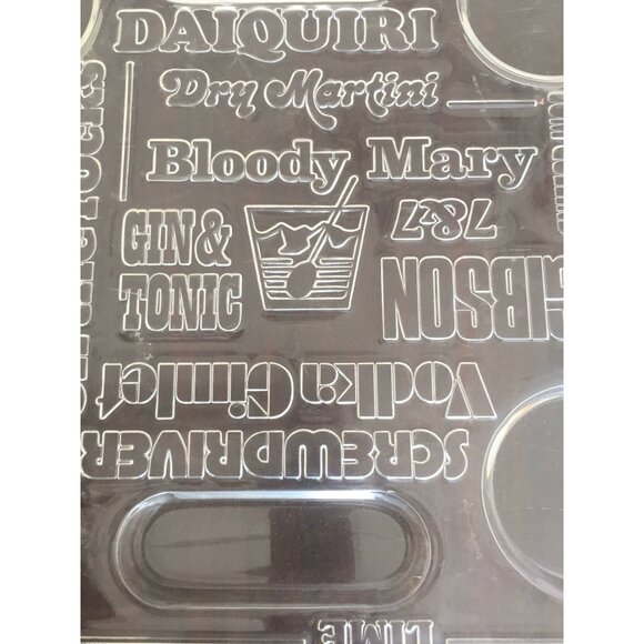 Vtg Mid Century Lucite Liquor Bar Drinks Serving Tray Embossed With Drink Names - Picture 2 of 10